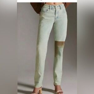 NWT Anthropologie Pilcro Slim Boyfriend Midrise Green Spray Paint Jeans Size 29